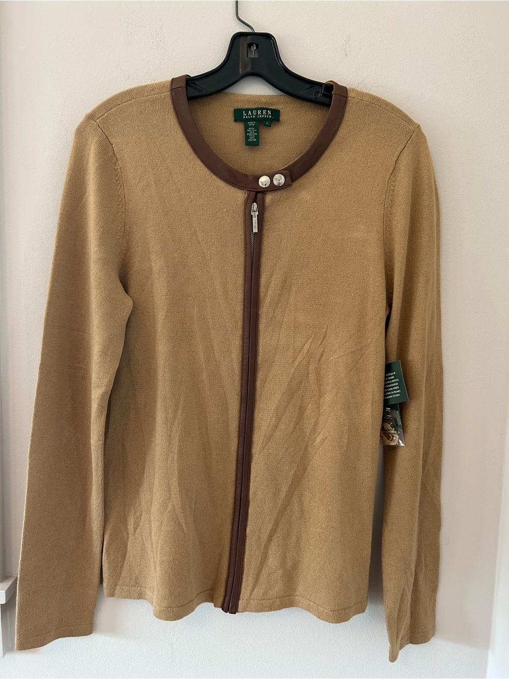 Lauren Ralph Lauren 86% Silk 14% Cashmere with Brown Leather Trim (NWT)